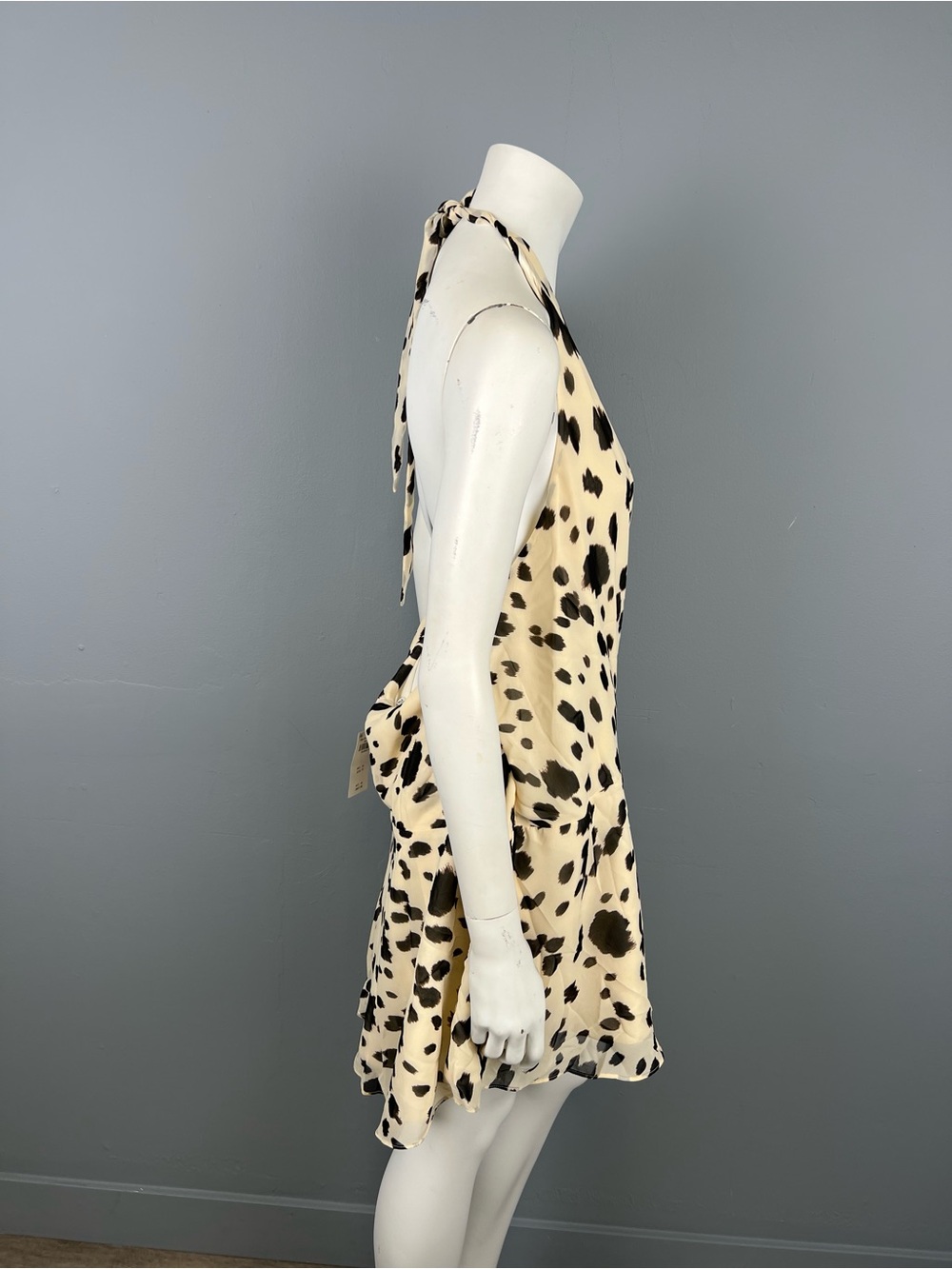 NEW WITH TAGS Abercrombie & Fitch Halter Mini Dress in Cream and Black Cowprint - Picture 7 of 11